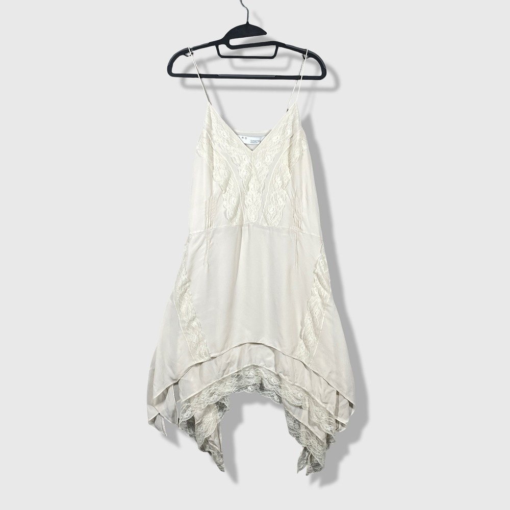 IRO Lace Trim Silk Cami Dress Womens 34 Cream Boho Chic Fairycore Hankerchief